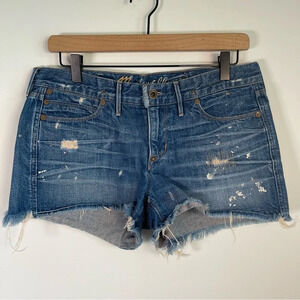 Madewell for Shopbop mid rise distressed paint splatter blue denim shorts 28